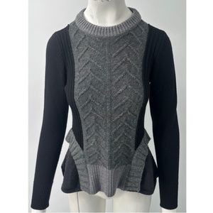 I'M isola Marras black gray cable knit & speckled peplum ribbed sweater size S